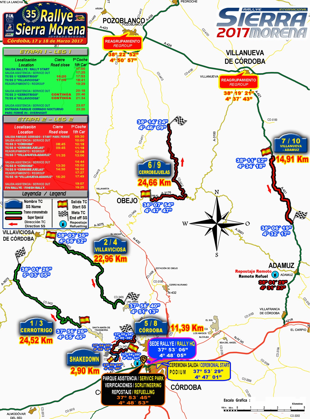 Tramos Rallye Sierra Morena 2017